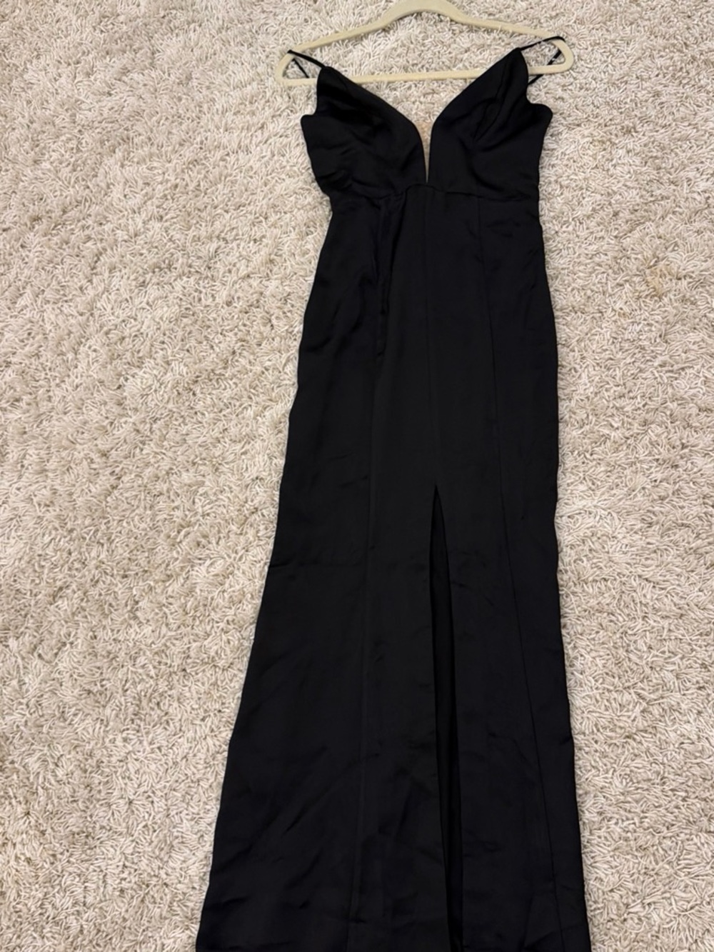 NBD Black Satin V-Neck Evening Dress
